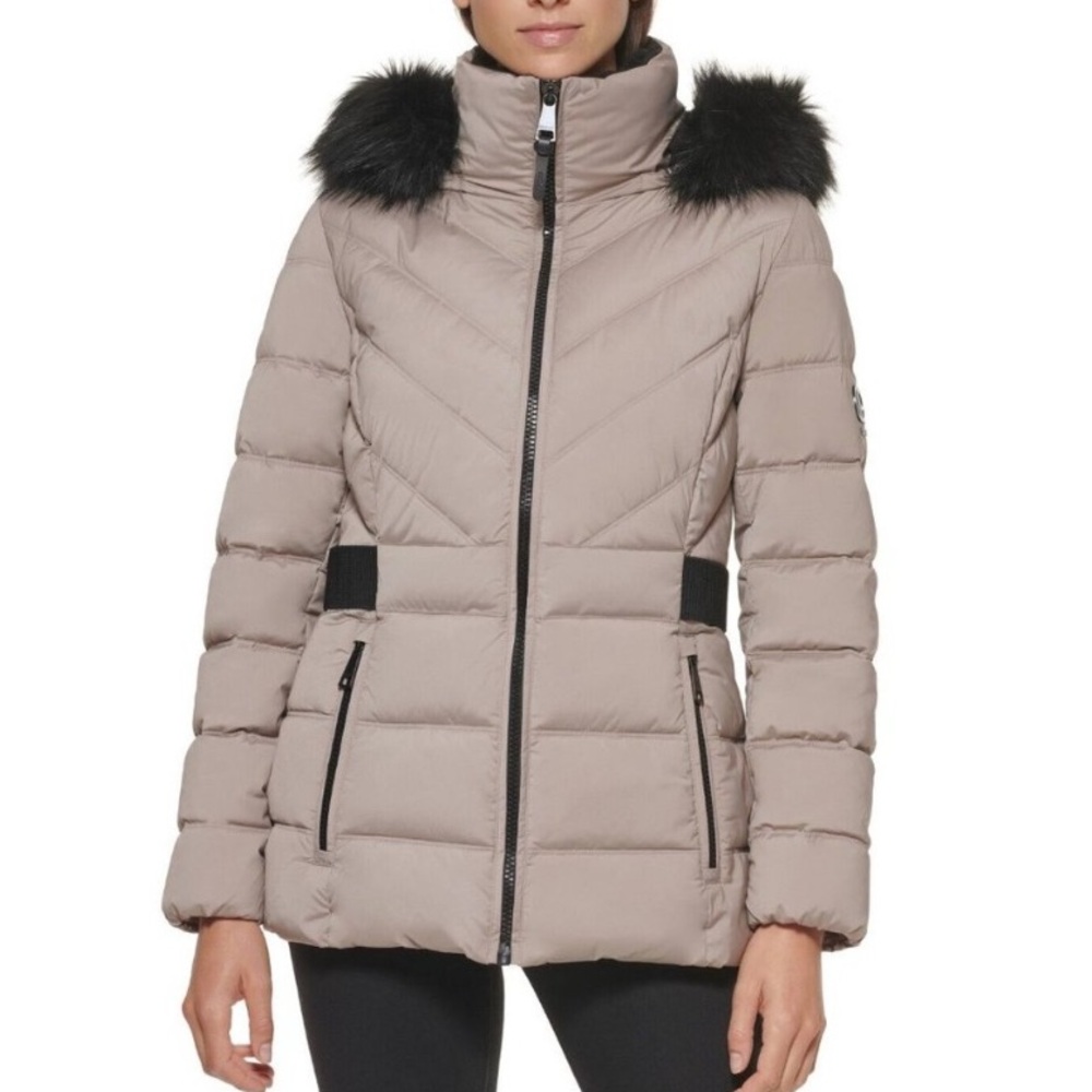 DKNY Faux-Fur Trim Hooded Puffer Coat - Picture 3 of 10